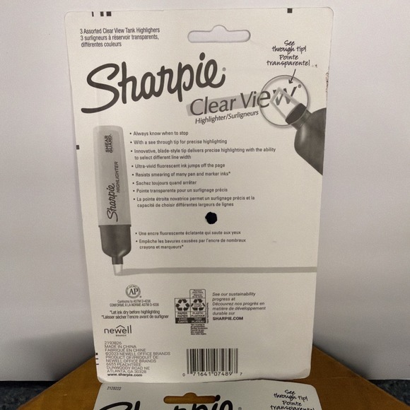 LOT OF 2 Sharpie Clear View Chisel Tip Highlighters, Yellow Orange Pink 3PK - Picture 6 of 8